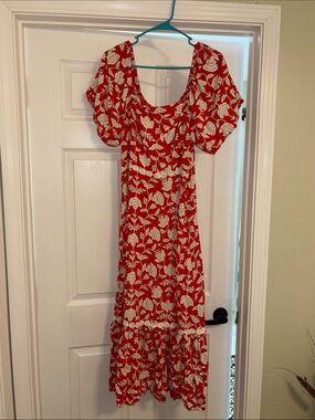 Absolutely Famous Red Floral Maxi Dress with Puff Sleeves